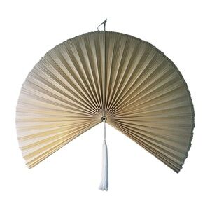 SOLD - Woven Palm Fan Wall Decor with Tassel - Boho Wall Art - 42” Wide